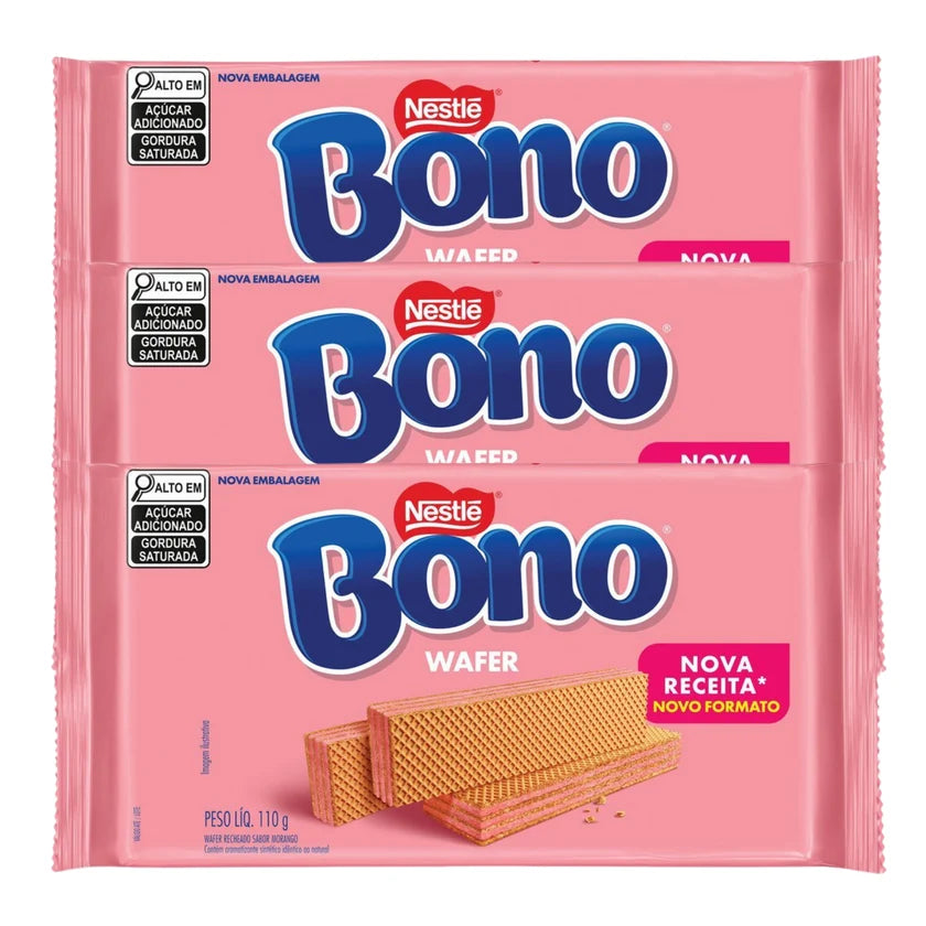 Nestlé Bono Biscoito Wafer Morango (3x110g).